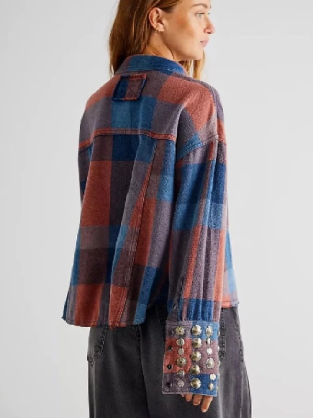 FREE PEOPLE Austin Plaid Studded Shacket Plaid Jacket Small - Picture 3 of 8